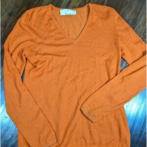 Debra C Beverly Hills Cashmere Silk Orange V-Neck Sweater Small Luxury Fine Knit